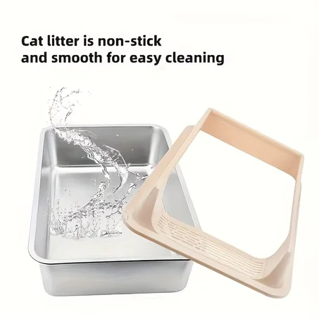 Stainless Steel Cat Litter Box - Semi-Enclosed, Splash & Leak Proof, Removable Lid for Large Cats