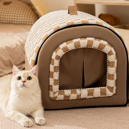Warm Winter Cat House Bed – Detachable Washable Kennel Nest for Cats