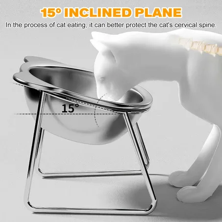 Stainless Steel Slanted Pet Bowl – Anti-Cervical Strain Dual Feeder for Cats