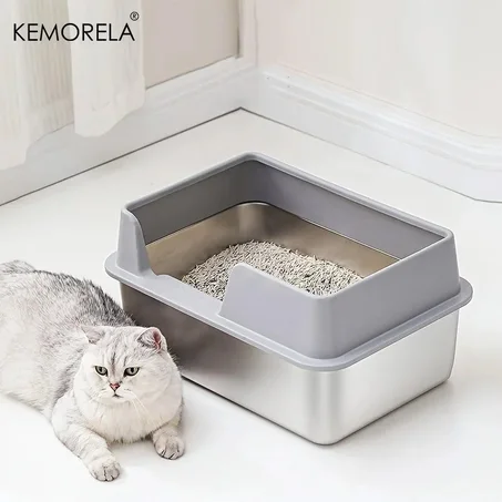 Extra Large Stainless Steel Cat Litter Box – High Walls, Non-Stick & Leak-Proof with Lid