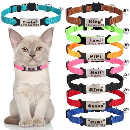 Personalized Cat Collar with Bell – Safety Breakaway Buckle & Custom Engraved ID Nameplate