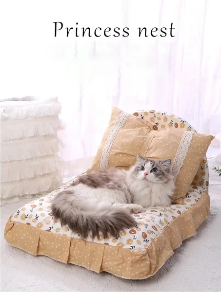 Cute Bow Pet Bed with Pillow – Princess Detachable Cat