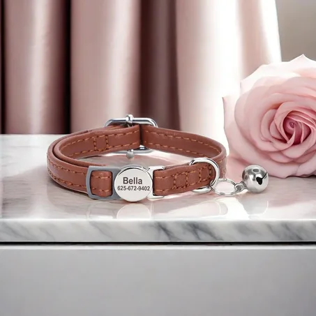 Custom PU Leather Cat Collar – Safety Breakaway, Anti-Lost, Free Engraving