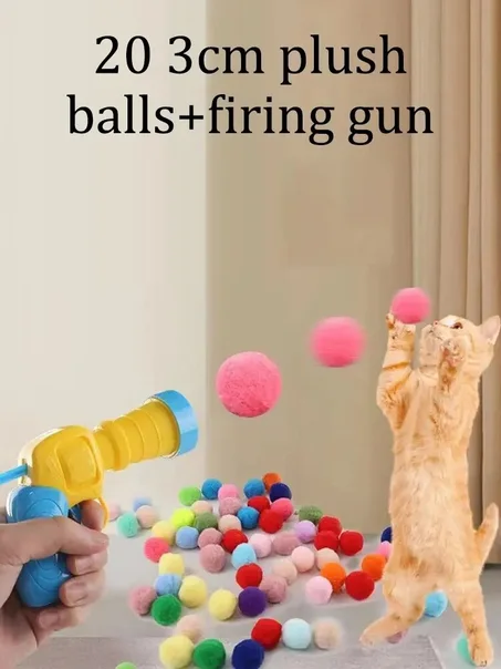 Cat Toy Set – Interactive Plush Ball Launcher, 20PCS High-Bounce Balls