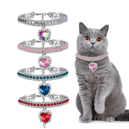 Cute Rhinestone Cat Collar – Bling Necklace with Crystal Pendant