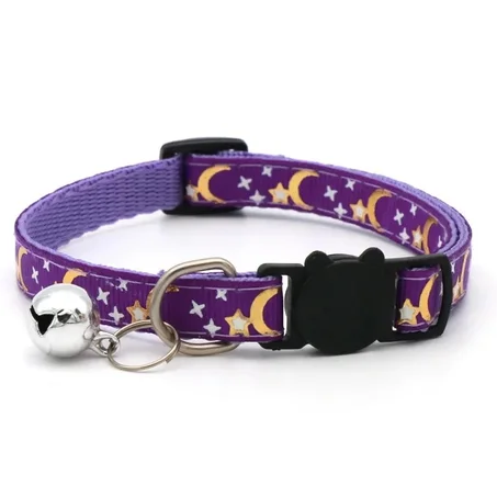 Cartoon Star & Moon Pet Collar with Bell – Adjustable for Cats