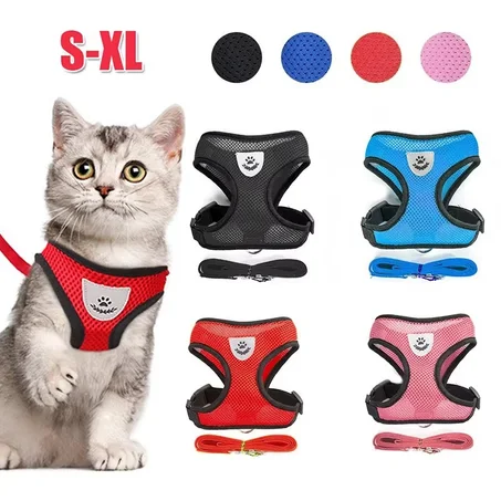 Breathable Mesh Pet Harness & Leash – Adjustable Reflective Vest for Cats