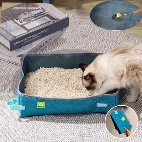Semi-Enclosed Foldable Cat Litter Box – Portable & Waterproof