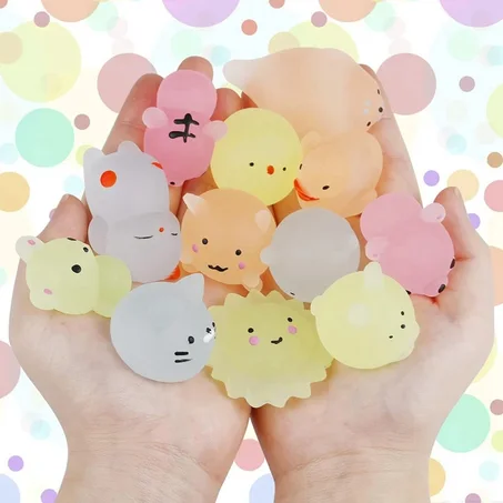 Kawaii Mochi Squishy Toys – Glow-in-the-Dark Stress Relief Animals for Kids, Party Favors (12/36 PCS)