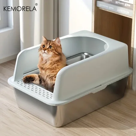 XL Stainless Steel Cat Litter Box – High Sides, Odor-Resistant