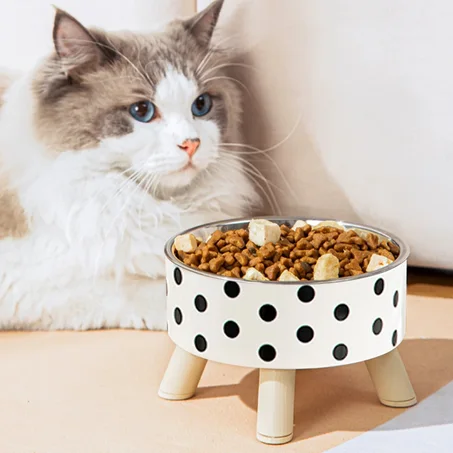 Polka-Dot & Plaid Stainless Steel Pet Bowl – Anti-Slip, Easy-to-Clean Indoor & Outdoor Cat Feeding Dish