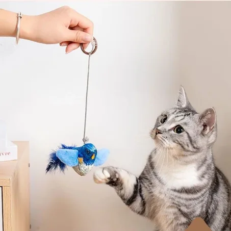 Indoor Interactive Bird Toy for Cats – Cat Teaser with Catnip, Sound & Wall-Hanging Design