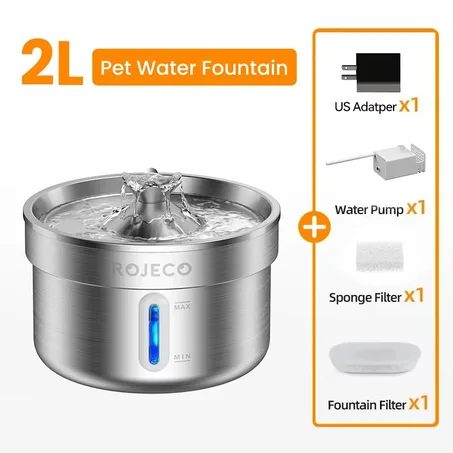 ROJECO Smart Pet Water Fountain – Stainless Steel Auto Dispenser for Cats