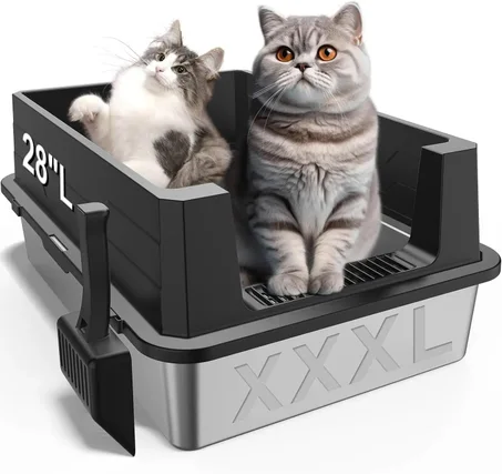 XXXL Stainless Steel Cat Litter Box – Extra Large Metal Box for Big & Multiple Cats, High-Sided