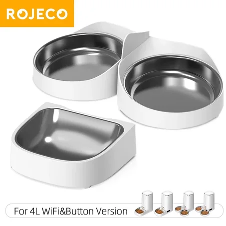 ROJECO Stainless Steel Bowls – Single & Double Options for 4L Automatic Pet Feeder
