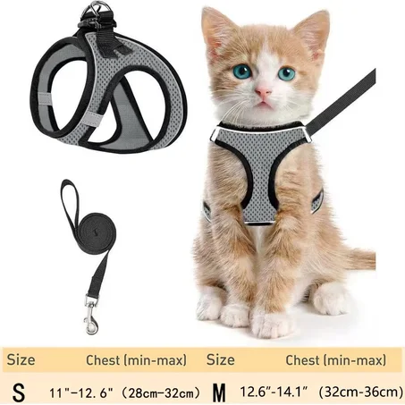 Escape-Proof Cat Harness & Leash – Adjustable Reflective Soft Mesh Vest for KittensOutdoor Walking