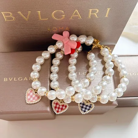 MPK Vintage Pearl Cat Collar – Cute Crystal Heart Pendant Diamond Neck Accessory for Cats & Small Dogs