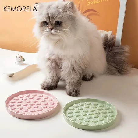 KEMORELA Ceramic Slow Feed Cat Bowl – Paw Design