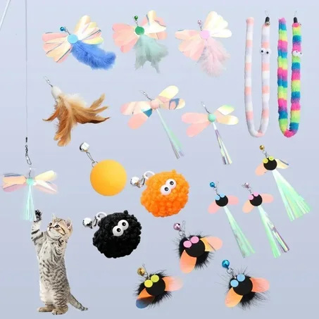 Cat Teaser Wand Replacement Heads – Feather & Mouse Accessories for Kittens