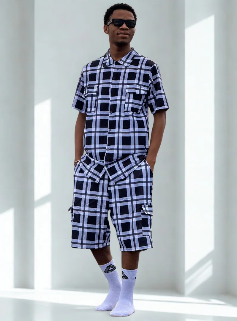Ensemble Chemise + Short à Carreaux Noir & Blanc 