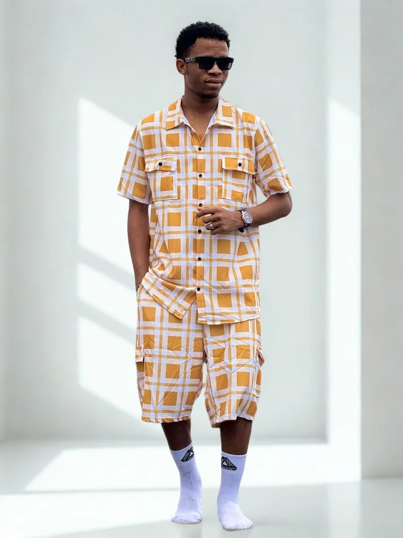 Ensemble Chemise + Short à Carreaux Jaune & Blanc