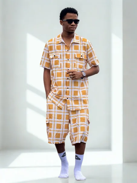 Ensemble Chemise + Short à Carreaux Jaune & Blanc