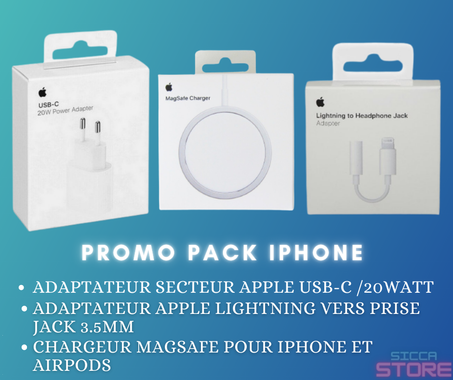 APPLE PACK PRODUCTS (adaptateur usb c 20w/adaptateur jack/magsafe)