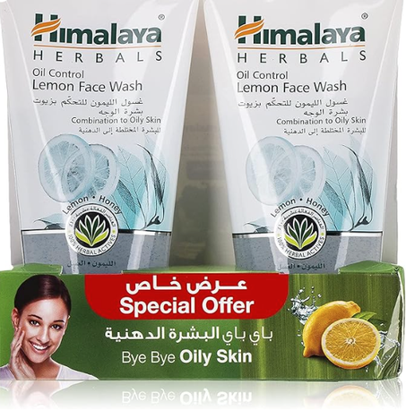 غسول الوجه بالليمون للتّحكّم في زيوت البشرة - هيمالايا لتنظيف وازالة الزيوت الزّائدة دون التّسبّب بالجفاف عبوة قطعتين 150 مل