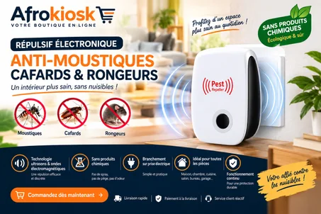 Répulsif Électronique Anti-Nuisibles – Ultrasons & Ondes Électromagnétiques | Moustiques, Cafards & Rongeurs