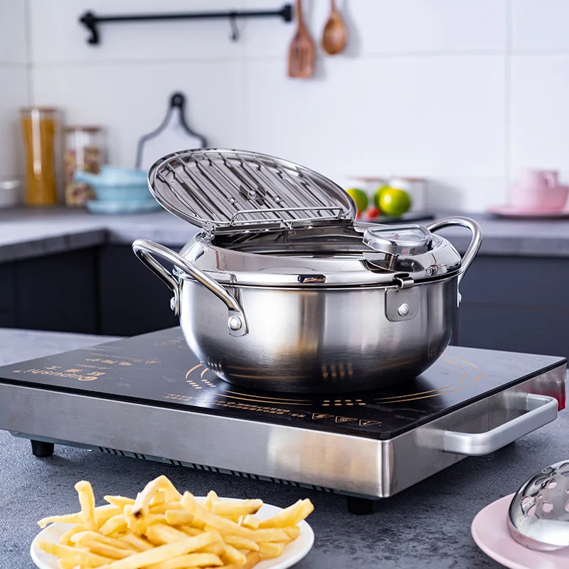 Deep Frying Pan With Thermometer Lid