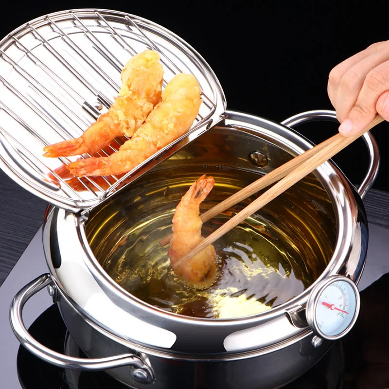 Deep Frying Pan With Thermometer Lid