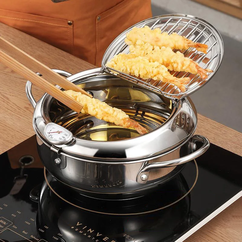Deep Frying Pan With Thermometer Lid