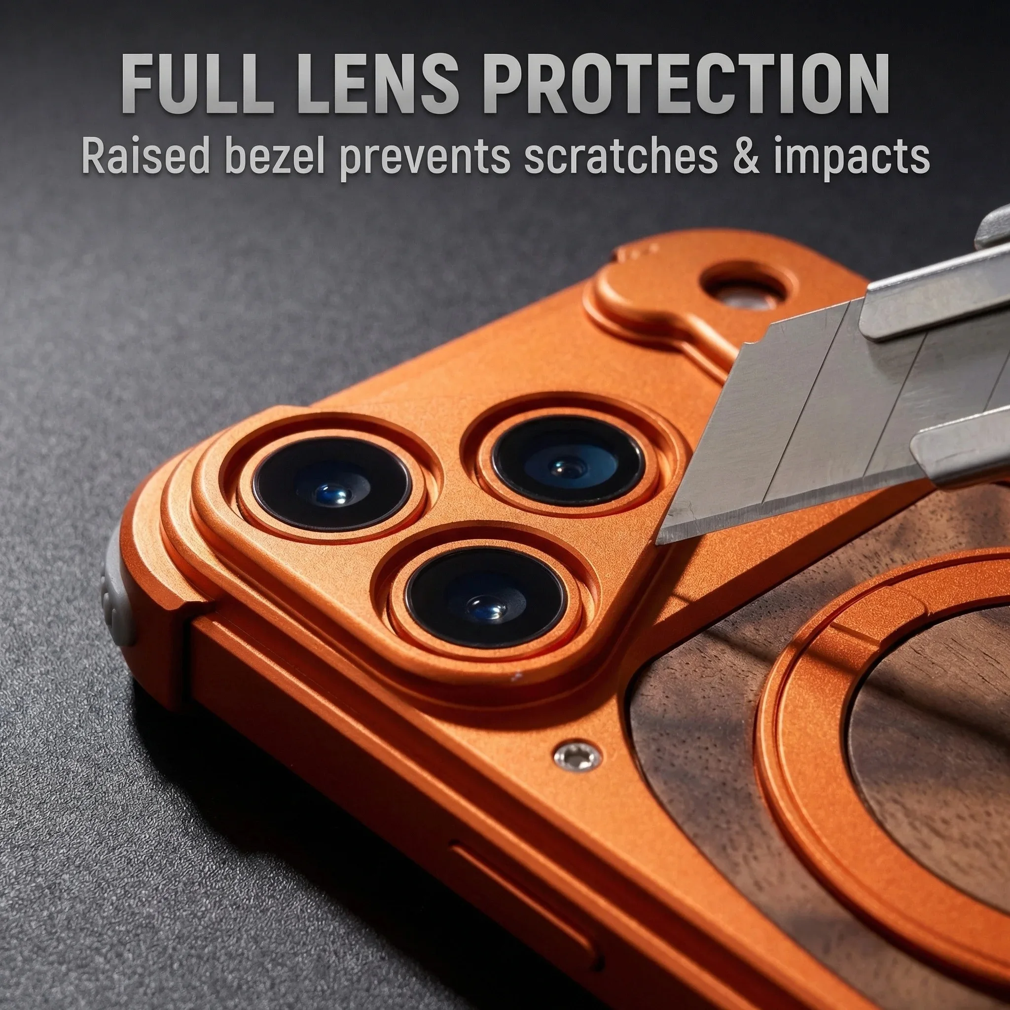 Luxury Metal Frame Walnut Wood Frameless Phone Case For iPhones Magsafe Magnetic 360 Rotating Bracket Cover