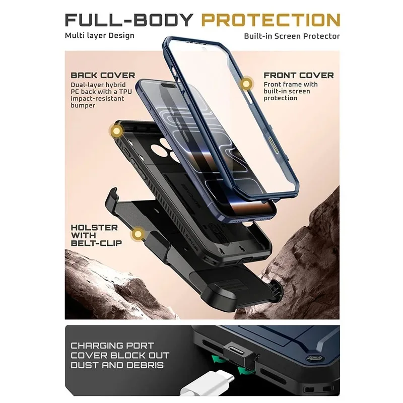UPCASE For iPhonesUB Pro Full-Body Heavy Duty Rugged Phone Case with Built-in Screen Protector