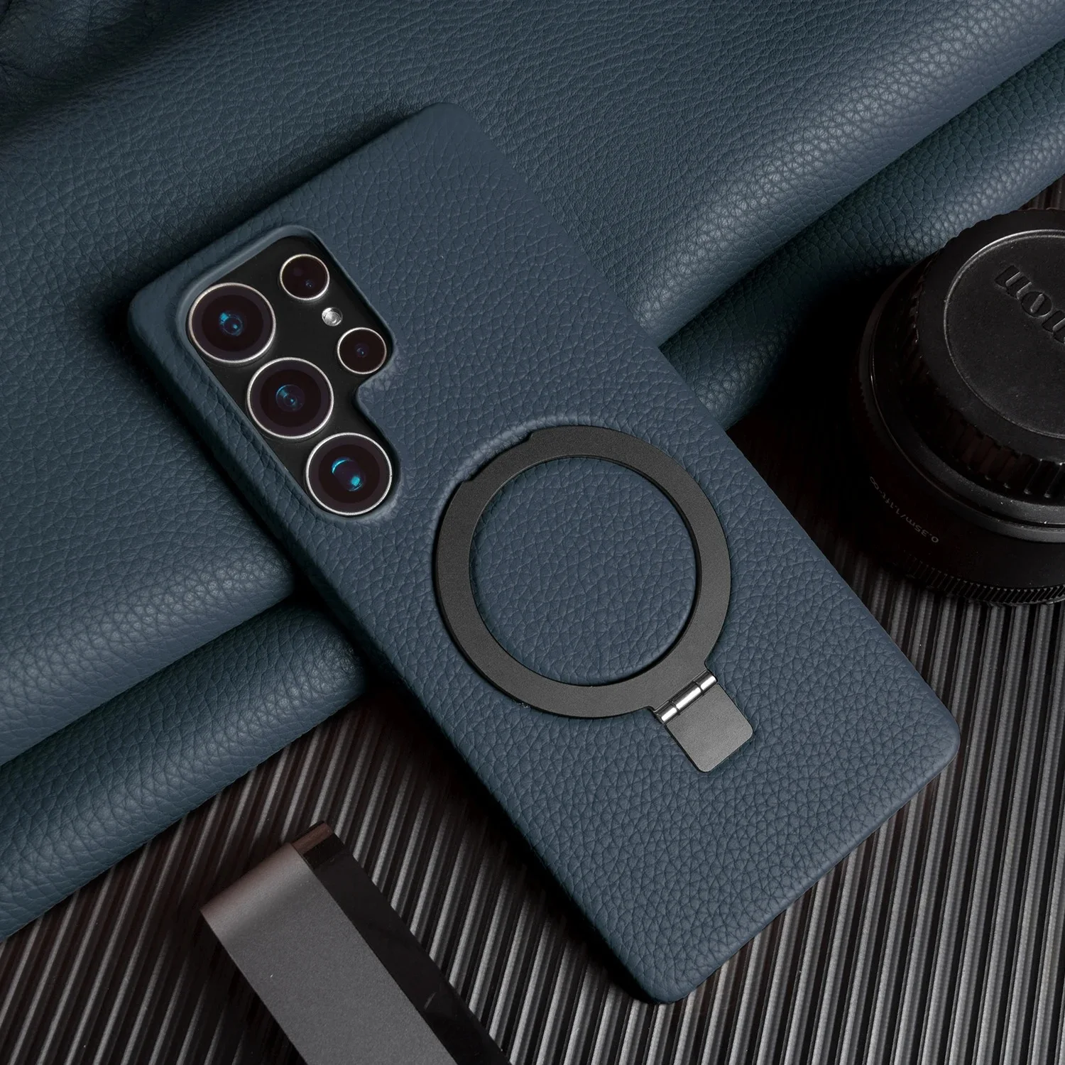 Foldable Bracket Lychee Genuine Leather Case For Samsung Galaxy S Series