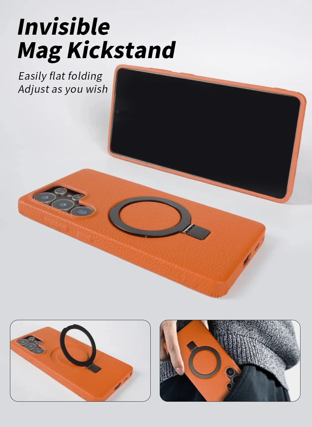 Foldable Bracket Lychee Genuine Leather Case For Samsung Galaxy S Series