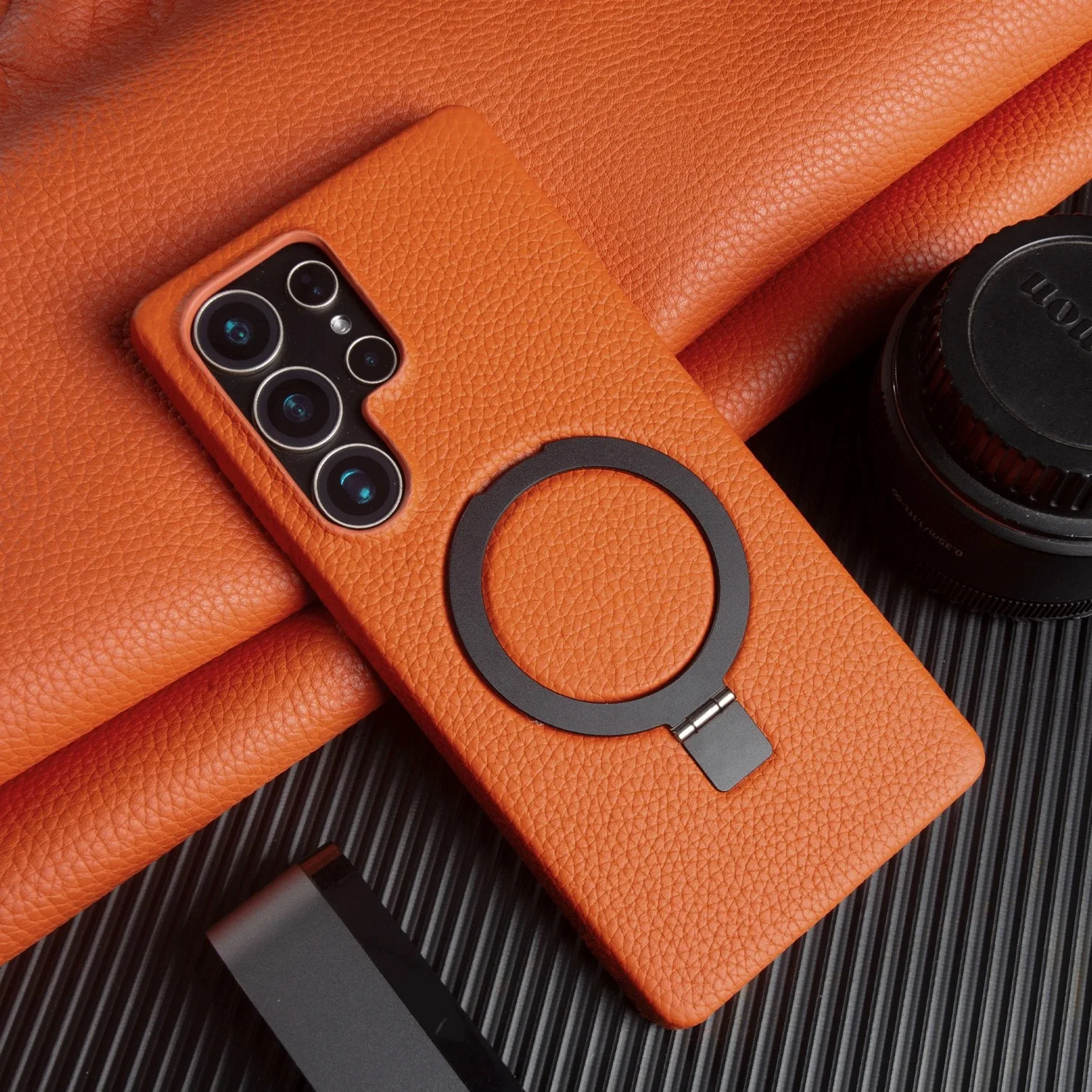 Foldable Bracket Lychee Genuine Leather Case For Samsung Galaxy S Series