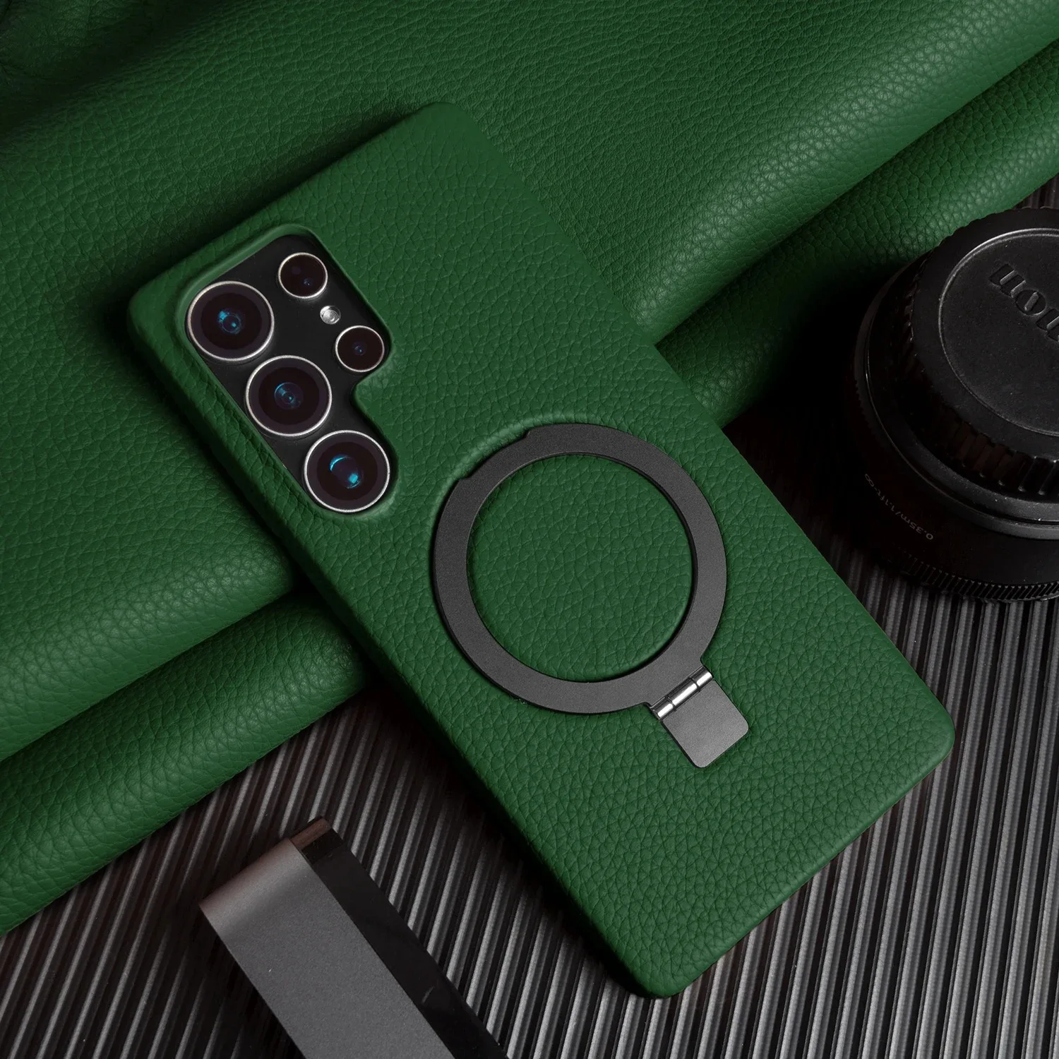 Foldable Bracket Lychee Genuine Leather Case For Samsung Galaxy S Series