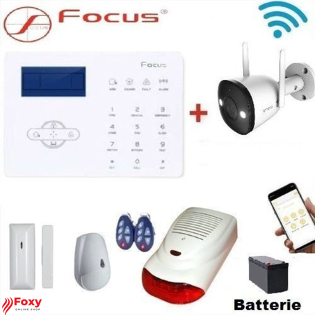 Focus Pack Système Alarme GSM + RJ11 - Sans Fil et Filaire + sirène extérieur + camera de surveillance