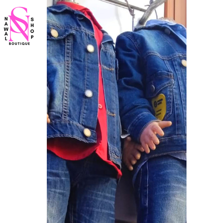 لبسة ثلاث قطع جاكيط جينز قميجة اللون الأحمر + سروال جينز جودة عالية مقاسات 4/10