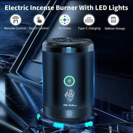 موقد بخور كهربائي، موزع رائحة محمول قابل لإعادة الشحن عبر USB مع 16 لونًا من أضواء LED، موقد بخور كهربائي ذكي للسيارة، موقد بخور عربي للاستخدام المنزلي