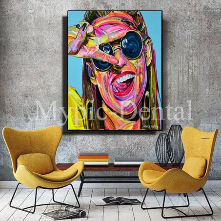 Portrait abstrait de femme aux couleurs vives-Tableau moderne