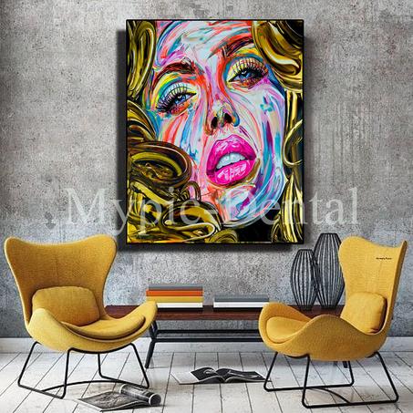 Portrait abstrait de femme aux couleurs vives-Tableau moderne