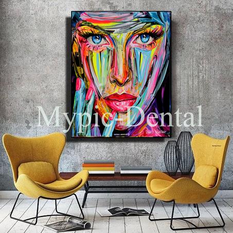 Portrait abstrait de femme aux couleurs vives-Tableau moderne