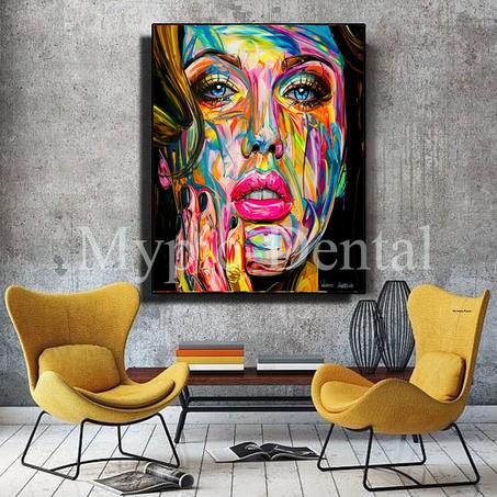 Portrait abstrait de femme aux couleurs vives-Tableau moderne
