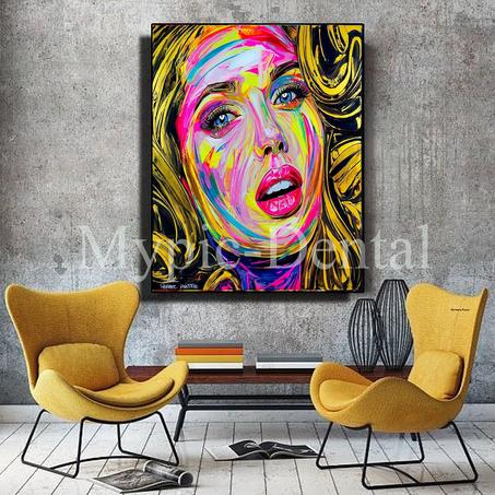 Portrait abstrait de femme aux couleurs vives-Tableau moderne
