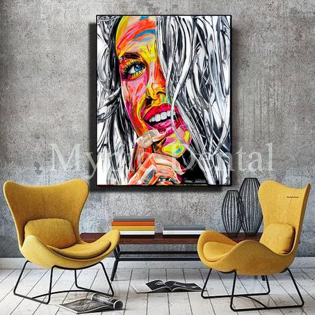Portrait abstrait de femme aux couleurs vives-Tableau moderne