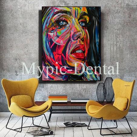 Portrait abstrait de femme aux couleurs vives-Tableau moderne