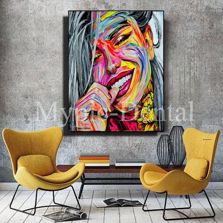 Portrait abstrait de femme aux couleurs vives-Tableau moderne