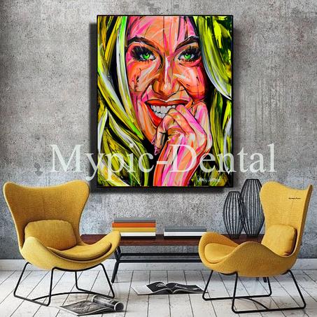 Portrait abstrait de femme aux couleurs vives-Tableau moderne